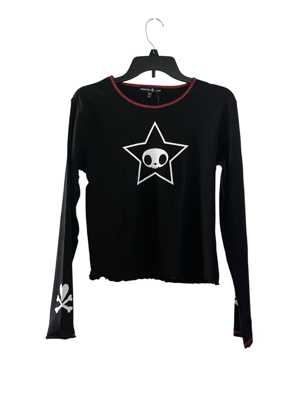 Dolls Kill x Tokidoki Adios Star Graphic Black Long Sleeve Thumbhole Tee